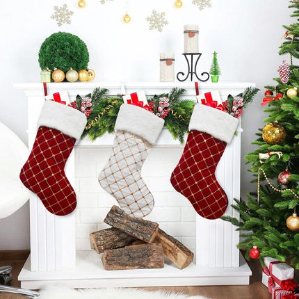 GM89719 Checkered Sequin Christmas Socks Holiday Gift Candy Bag(White)-garmade.com