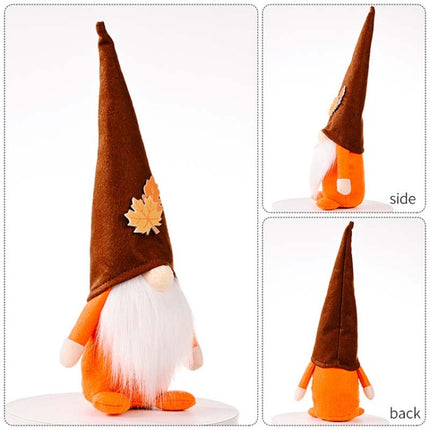 Pumpkin Maple Leaf No Face Standing Doll Decoration Shopping Mall Home Thanksgiving Halloween Decoration(Brown Hat)-garmade.com