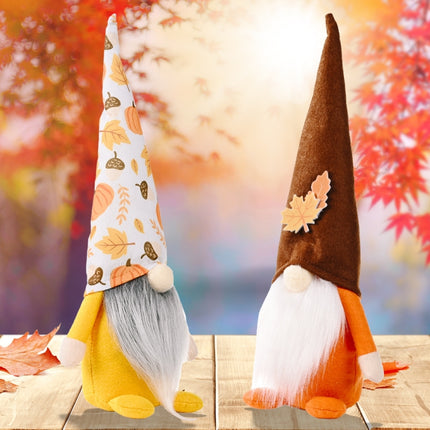Pumpkin Maple Leaf No Face Standing Doll Decoration Shopping Mall Home Thanksgiving Halloween Decoration(Brown Hat)-garmade.com