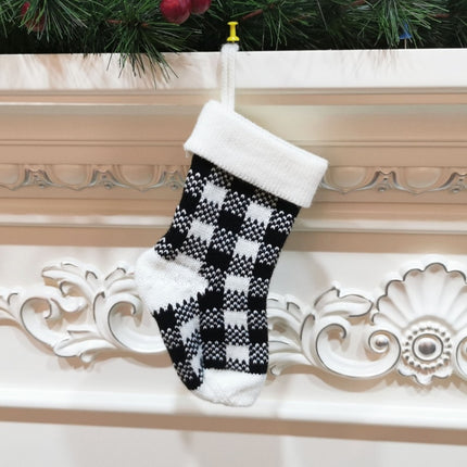 Knitted Christmas Stocking Decoration Pendant Child Acrylic Candy Gift Bag(White)-garmade.com