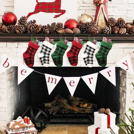 Knitted Christmas Stocking Decoration Pendant Child Acrylic Candy Gift Bag(White)-garmade.com