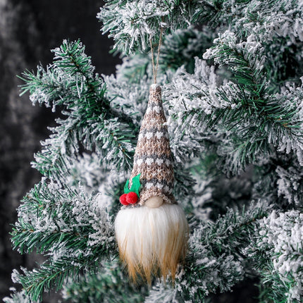 Christmas Tree Pendant Knitted Luminous Faceless Doll(Beige Stripes)-garmade.com