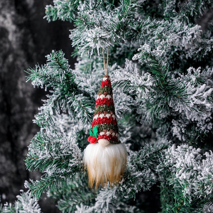 Christmas Tree Pendant Knitted Luminous Faceless Doll(Red Green Stripes)-garmade.com