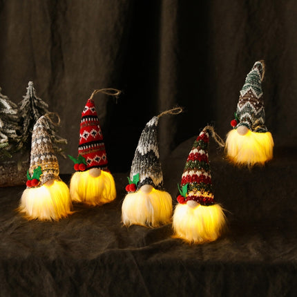 Christmas Tree Pendant Knitted Luminous Faceless Doll(Red Green Stripes)-garmade.com