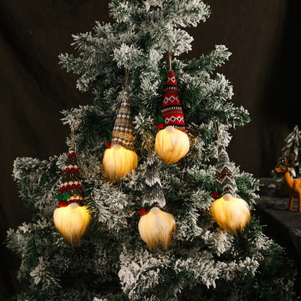 Christmas Tree Pendant Knitted Luminous Faceless Doll(Beige Stripes)-garmade.com