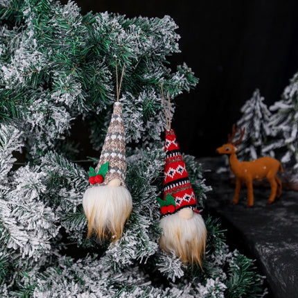 Christmas Tree Pendant Knitted Luminous Faceless Doll(Red Green Stripes)-garmade.com