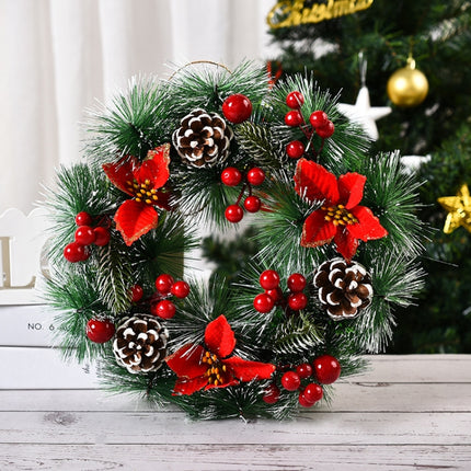 23cm Christmas Decoration Handmade Garland Wreath Door Hanging Window Props, Specification: Three Flowers-garmade.com