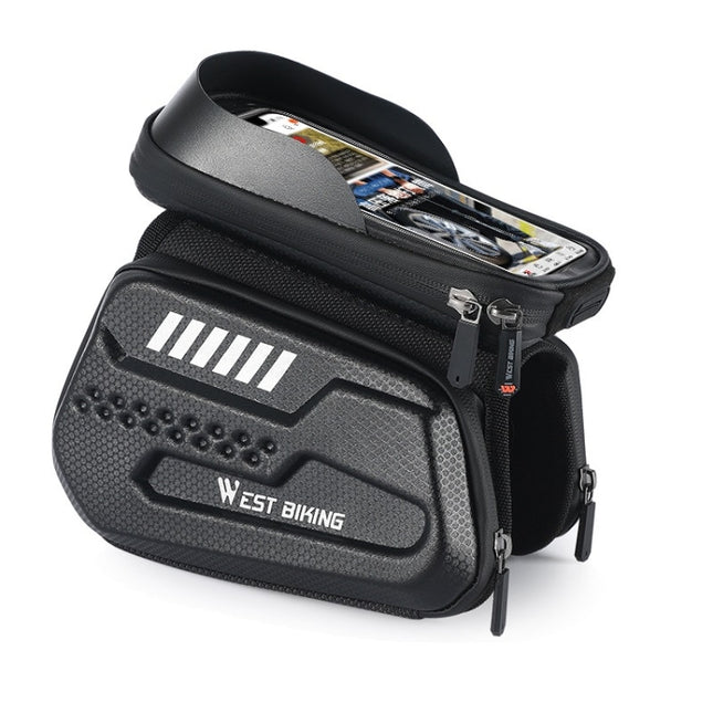 WEST BIKING Bicycle Hard Shell Front Beam Reflective Bilateral Phone Case(Black)-garmade.com