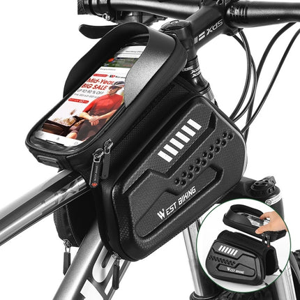 WEST BIKING Bicycle Hard Shell Front Beam Reflective Bilateral Phone Case(Black)-garmade.com