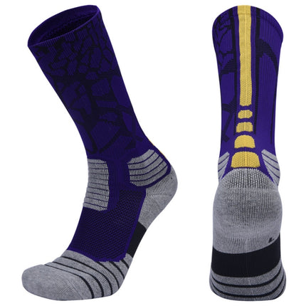 2 Pairs Length Tube Basketball Socks Boxing Roller Skating Riding Sports Socks, Size: L 39-42 Yards(Purple Yellow)-garmade.com