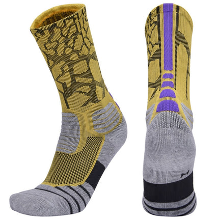 2 Pairs Length Tube Basketball Socks Boxing Roller Skating Riding Sports Socks, Size: XL 43-46 Yards(Yellow Purple)-garmade.com