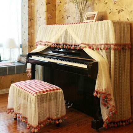 Double Seats Cover 80x38cm Lace Embroidered Cloth Piano Dust Cover-garmade.com