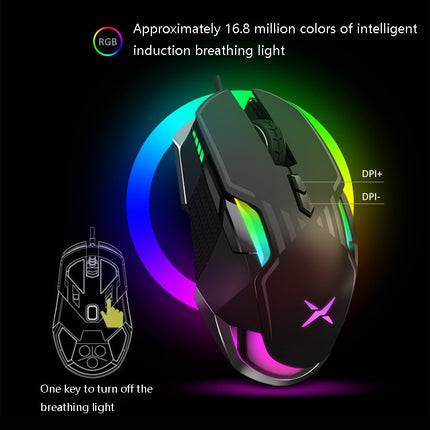 DELUX M628BU 9 Keys Ergonomic Left and Right Hand RGB Breathing Light Wired Mouse(Black)-garmade.com