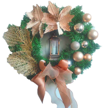 Christmas Decorations Cane Wreath Garland Door Hanger, Size: 25cm(Champagne Flower)-garmade.com