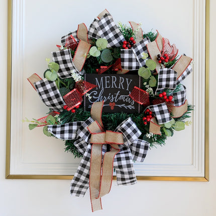 Christmas Decorations Cane Wreath Garland Door Hanger, Size: 25cm(Black Word Plate)-garmade.com