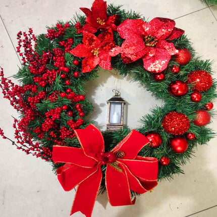 Christmas Decorations Cane Wreath Garland Door Hanger, Size: 38cm(Red Flower)-garmade.com
