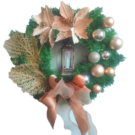 Christmas Decorations Cane Wreath Garland Door Hanger, Size: 38cm(Champagne Flower)-garmade.com