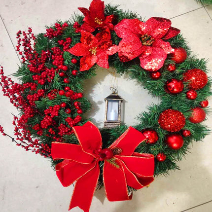 Christmas Decorations Cane Wreath Garland Door Hanger, Size: 50cm(Red Flower)-garmade.com