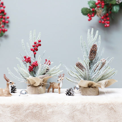 SYAF19 33cm Christmas Decorations Snow PE Mini Christmas Tree Plant(Pine Cones)-garmade.com