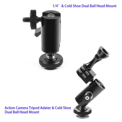 Type A Magic Arm Dual BallHead Cold Shoe 1/4 Inch Mount Adapter for GoPro HERO10 Black / HERO9 Black / HERO8 Black /7 /6 /5 /5 Session /4 Session /4 /3+ /3 /2 /1, DJI Osmo Action, Xiaoyi and Other Action Cameras-garmade.com