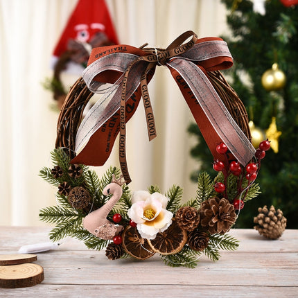 Christmas Decoration Wreath Garland Rattan Door Hanging, Specification: Swan-garmade.com