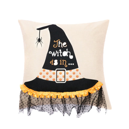 45x45cm Halloween Decorations Printing Pillowcase Without Inner Core, Style: Lace Witch Hat-garmade.com