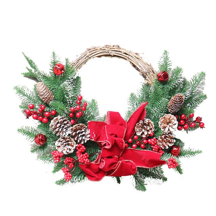SYWA44 Christmas Red Silk Ornament PE White Pine Fruit Christmas Wreath(50cm Half Ring)-garmade.com