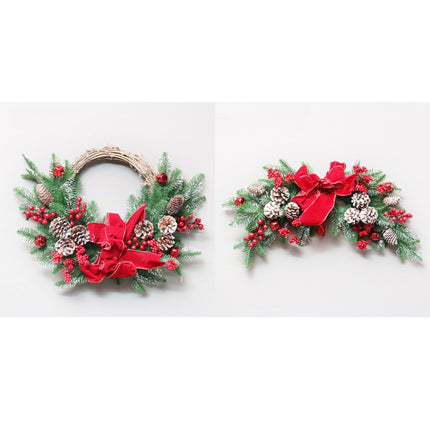 SYWA44 Christmas Red Silk Ornament PE White Pine Fruit Christmas Wreath(50cm Half Ring)-garmade.com