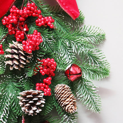 SYWA44 Christmas Red Silk Ornament PE White Pine Fruit Christmas Wreath(70cm Horns)-garmade.com