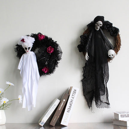 Halloween Ghost Door Hanging Horror Party Hanging Ornaments Haunted House Decoration(Black Ghost)-garmade.com