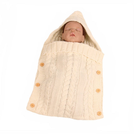 Zzsd0002 Autumn / Winter Baby Knitted Woolen Button Sleeping Bag Photography Blanket Stroller Sleeping Bag(Cream White)-garmade.com