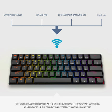 LEAVEN K28 61 Keys Gaming Office Computer RGB Wireless Bluetooth + Wired Dual Mode Mechanical Keyboard, Cabel Length:1.5m, Colour: Red Axis (Black)-garmade.com