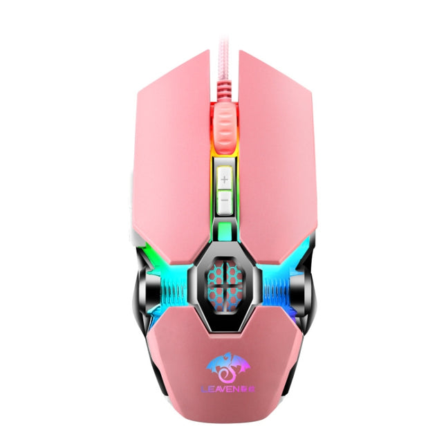 LEAVEN 7 Keys 4000DPI USB Wired Computer Office Luminous RGB Mechanical Gaming Mouse, Cabel Length:1.5m, Colour: S30 Pink-garmade.com