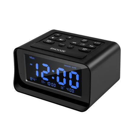LED Digital Bedroom Alarm Clock With USB Charging Port Clock Radio Temperature Electronic Platform Clock, Specification: EU Plug(Black)-garmade.com