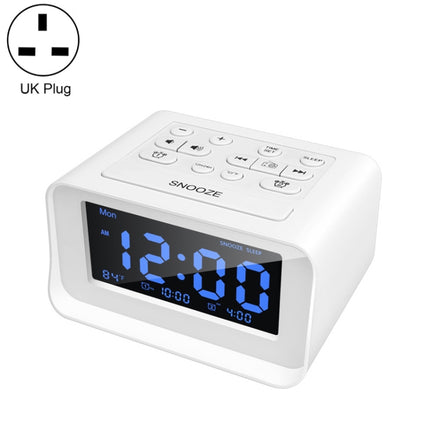 LED Digital Bedroom Alarm Clock With USB Charging Port Clock Radio Temperature Electronic Platform Clock, Specification: UK Plug(White)-garmade.com