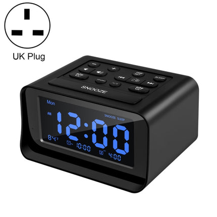 LED Digital Bedroom Alarm Clock With USB Charging Port Clock Radio Temperature Electronic Platform Clock, Specification: UK Plug(Black)-garmade.com