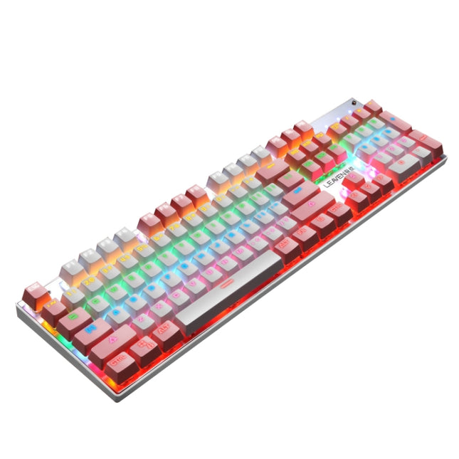 104 Keys Green Shaft RGB Luminous Keyboard Computer Game USB Wired Metal Mechanical Keyboard, Cabel Length:1.5m, Style: Double Imposition Version (Pink White)-garmade.com