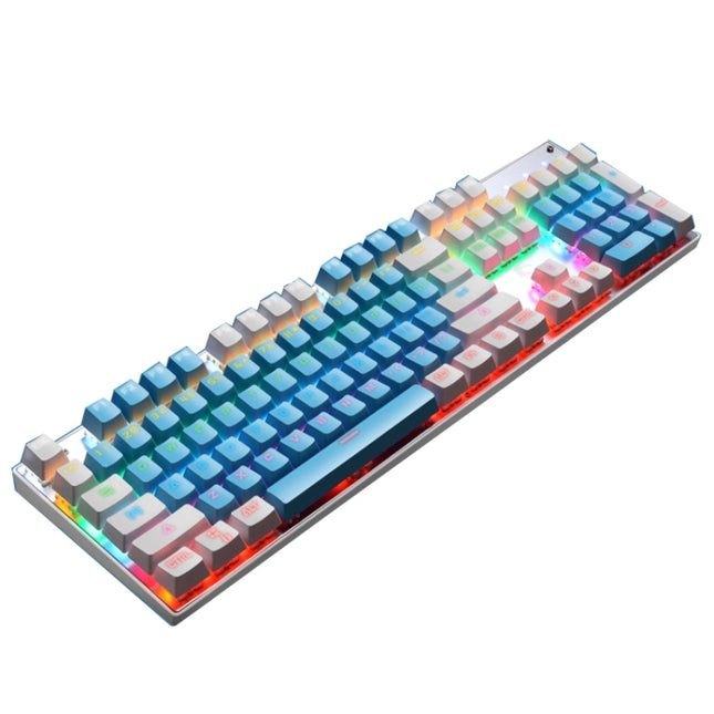104 Keys Green Shaft RGB Luminous Keyboard Computer Game USB Wired Metal Mechanical Keyboard, Cabel Length:1.5m, Style: Double Imposition Version (Blue White)-garmade.com