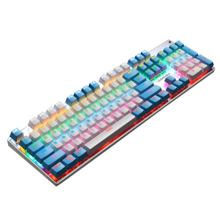 104 Keys Green Shaft RGB Luminous Keyboard Computer Game USB Wired Metal Mechanical Keyboard, Cabel Length:1.5m, Style: Double Imposition Version (White Blue)-garmade.com