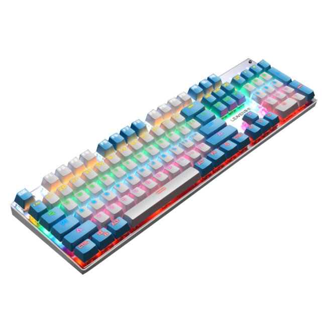 104 Keys Green Shaft RGB Luminous Keyboard Computer Game USB Wired Metal Mechanical Keyboard, Cabel Length:1.5m, Style: Double Imposition Version (White Blue)-garmade.com
