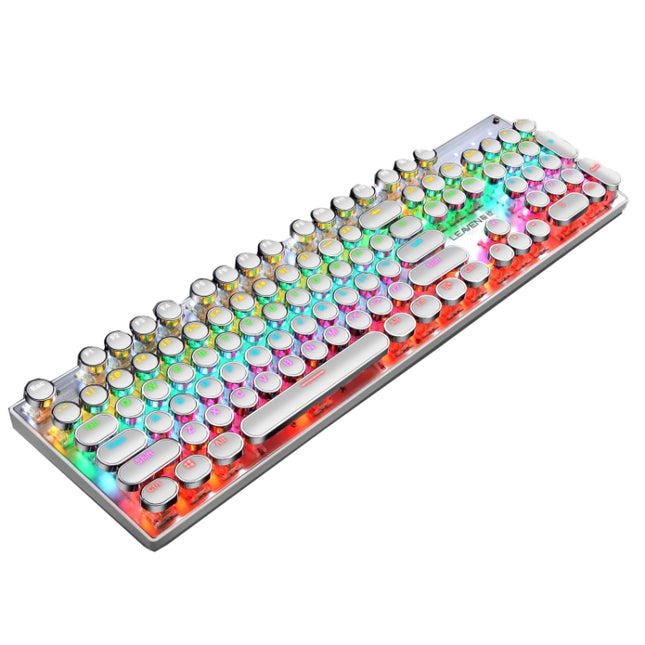 104 Keys Green Shaft RGB Luminous Keyboard Computer Game USB Wired Metal Mechanical Keyboard, Cabel Length:1.5m, Style: Punk Word Through Version (White)-garmade.com
