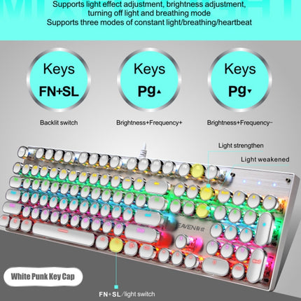 104 Keys Green Shaft RGB Luminous Keyboard Computer Game USB Wired Metal Mechanical Keyboard, Cabel Length:1.5m, Style: Punk Word Through Version (White)-garmade.com