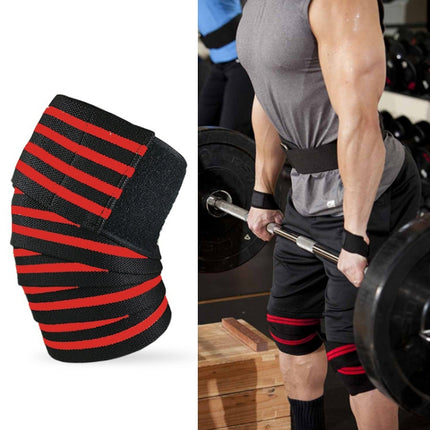2 PCS Nylon Four Stripes Bandage Wrapped Sports Knee Pads(Black Red)-garmade.com