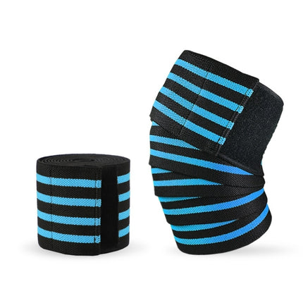 2 PCS Nylon Four Stripes Bandage Wrapped Sports Knee Pads(Black Light Blue)-garmade.com