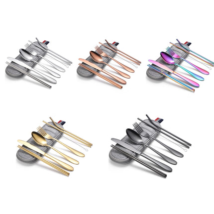 7 in 1 Cutlery Spoon Chopsticks And Straw Set Stainless Steel Portable Cutlery Set, Specification: Silver + Light Bag-garmade.com