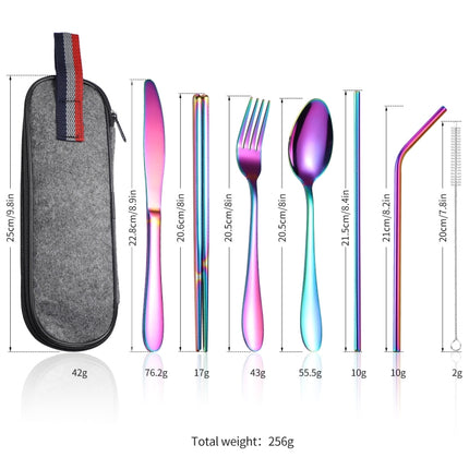 7 in 1 Cutlery Spoon Chopsticks And Straw Set Stainless Steel Portable Cutlery Set, Specification: Gold+ Light Bag-garmade.com