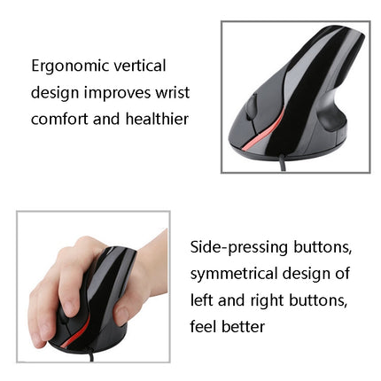 JSY-12 5 Keys USB Wired Vertical Mouse Ergonomic Wrist Brace Optical Mouse(Black)-garmade.com