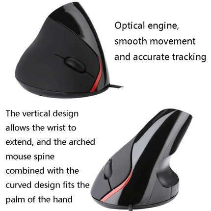 JSY-12 5 Keys USB Wired Vertical Mouse Ergonomic Wrist Brace Optical Mouse(Black)-garmade.com