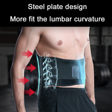 Webbing Breathable Waist Belt Squat Weightlifting Fitness Steel Plate Back Support Belt, Specification: L(Black)-garmade.com