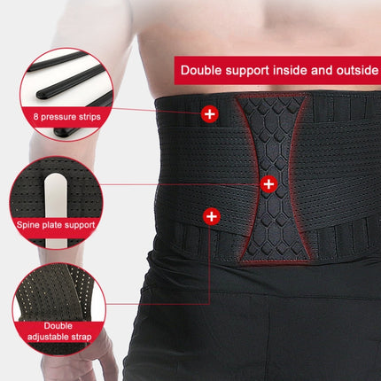 Webbing Breathable Waist Belt Squat Weightlifting Fitness Steel Plate Back Support Belt, Specification: L(Black)-garmade.com